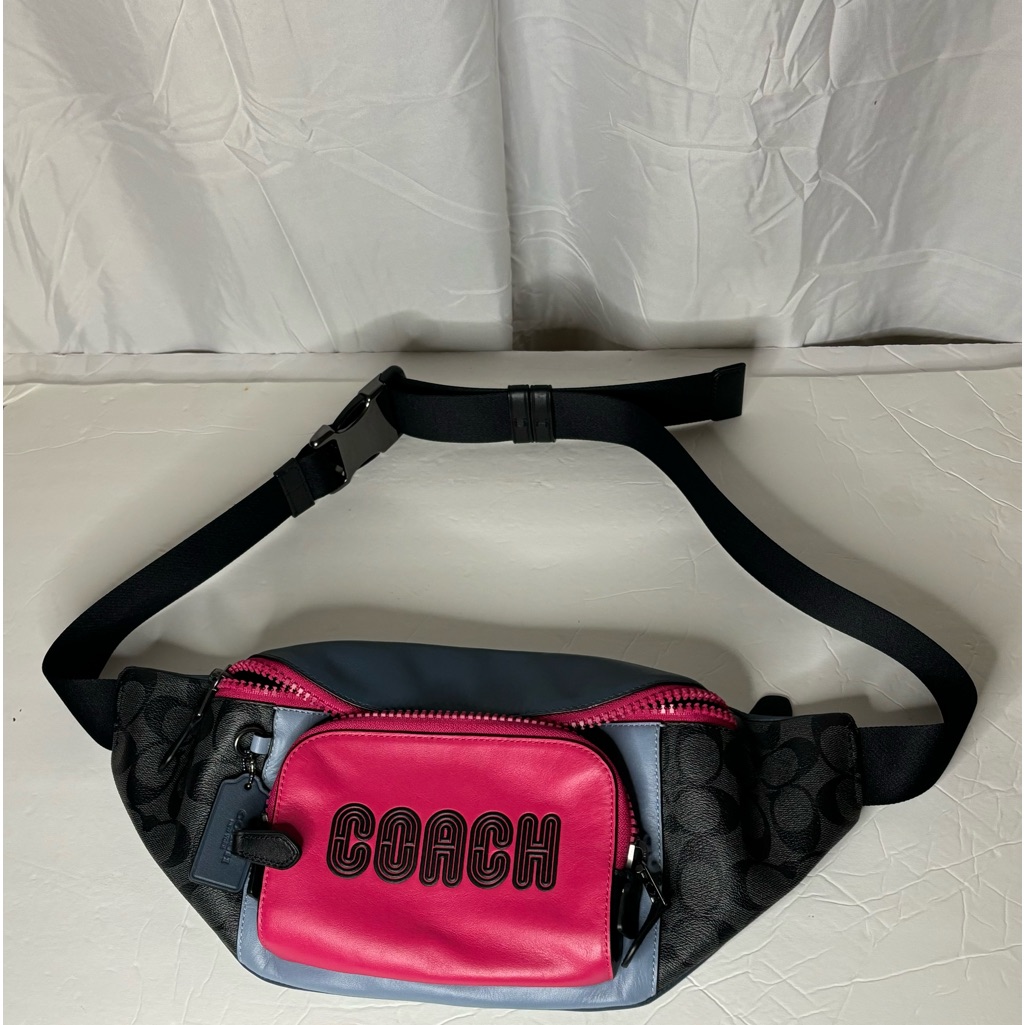 Coach Men’s/Unisextrack Belt Bag Colorblock Sig W/ Coach Charcoal/Denim C8129.